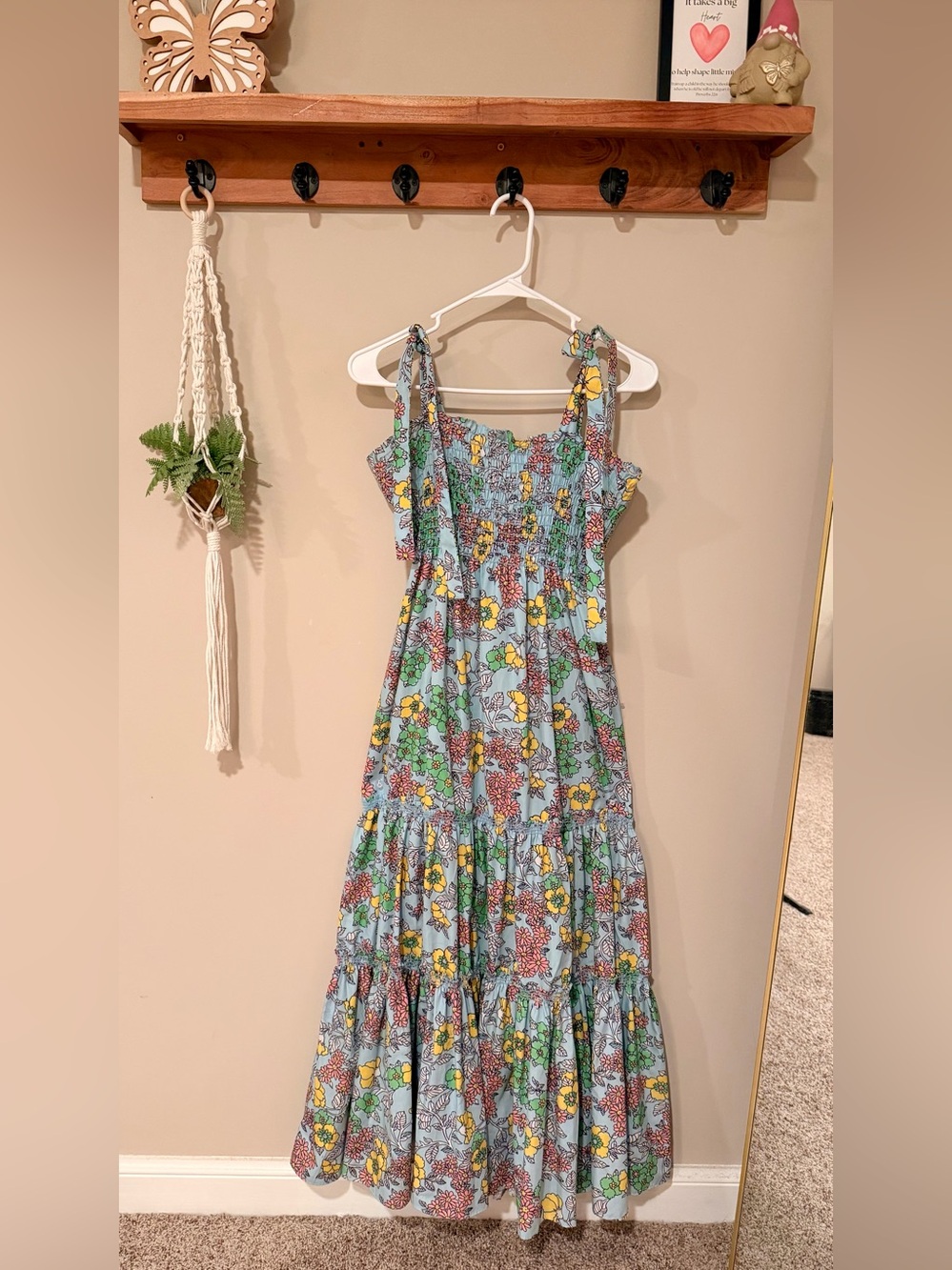70/21 Blue Floral Tiered Maxi Sundress with Smocked Bodice